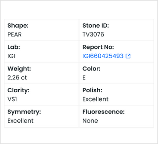 IGI Certified 2.26CTW E/VS1 Pear Shaped Lab Grown Diamond Loose – Perfect for Engagement Ring, Ready to Ship, TV3076