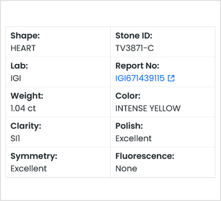Heart Shaped IGI Certified 1.04CTW/6.40mm FIY/SI1 Clarity Lab Grown Diamond Loose For Engagement Ring, Gift For Her, Ready To Ship, TV3871-C