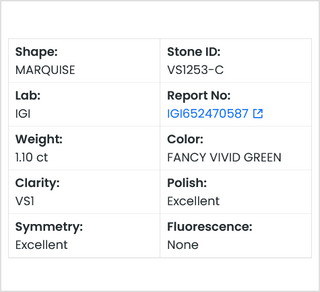 IGI Certified 1.10CTW Green Marquise-Shaped Lab-Grown Diamond 10.06mm VS1 Clarity Loose Stone for Engagement Rings