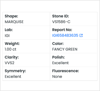 IGI Certified 1.00CTW Fancy Green Marquise Shaped Lab-Grown Diamond – VVS2 Clarity Ready to Ship for Engagement Rings