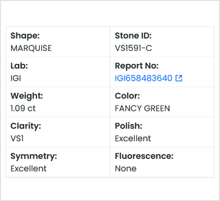 IGI Certified 1.09CTW Green Marquise Shaped 11.44mm VS1 Clarity Lab-Grown Diamond - Ready to Ship Perfect