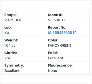 IGI Certified 1.04CTW Green Marquise Shaped VS1 Clarity Lab Grown Diamond Loose for Engagement Ring - Ready to Ship, Gift for Her, VS1590-C