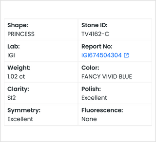 IGI Certified 1.04CTW Blue Princess-Cut SI2 Lab-Grown Diamond–Perfect for Engagement Rings Ready to Ship Stunning Gift