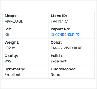 IGI Certified 1.02 CTW/9.54mm Fancy Vivid Blue Marquise Shaped Lab-Grown Diamond – VS2 Clarity Ready to Ship