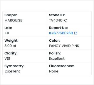 IGI Certified 3.00CTW Pink Marquise-Shaped Lab-Grown Diamond VVS2 Clarity Loose Stone for Engagement Rings Ready