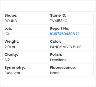 IGI Certified 2.01 CTW Fancy Vivid Blue Round Brilliant Cut Lab-Grown Diamond - SI2 Clarity Ready to Ship Perfect Gift