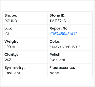 IGI Certified 1.00 CTW Fancy Vivid Blue Round Brilliant Cut Lab-Grown Diamond - VS2 Clarity Ready to Ship Perfect Gift