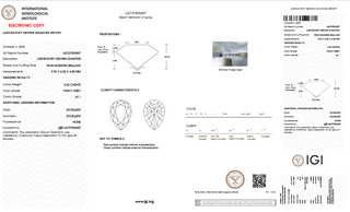 IGI Certified 2.24CTW Pear Shaped Fancy Light Grey VS1 Clarity Lab-Grown Diamond - Perfect for Engagement Rings, Ready to Ship, LG110