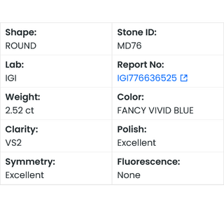 IGI Certified 2.52 CTW Fancy Vivid Blue Round Brilliant Cut Lab-Grown Diamond - VS2 Clarity, Ready to Ship, Perfect Gift for Her, RMD76