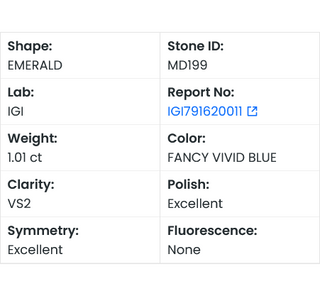 IGI Certified 1.01CTW Fancy Vivid Blue Emerald Cut Lab-Grown Diamond, VS2 Clarity – Ideal for Engagement Rings, Ready to Ship, MD199