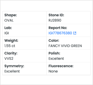 IGI Certified 1.55CTW Fancy Vivid Green Oval Shaped VVS2 Clarity Lab-Grown Diamond - Perfect for Engagement Rings, Ready to Ship, RJ2890