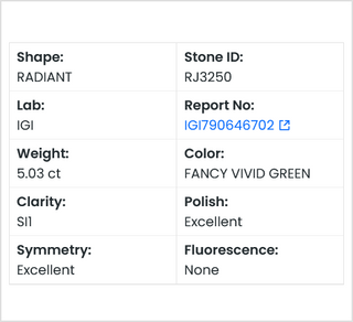 In Stock IGI Certified 5.03CTW Fancy Vivid Green SI1 Clarity Radiant Cut Lab Grown Diamond Loose For Engagement Ring, Ready To Ship, RJ3250