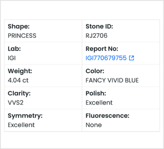 IGI Certified 4.04CTW Fancy Vivid Blue VVS2 Clarity Princess Cut Lab Grown Diamond For Engagement Ring, Gift For Her, Ready To Ship, RJ2706