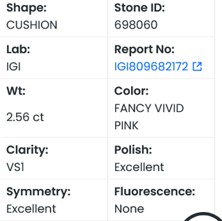 IGI Certified 2.56CTW Cushion Fancy Vivid Pink VS1 Clarity Lab Grown Diamond For Engagement Ring - Ready to Ship, Gift for Her, LG698060