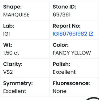 IGI Certified 1.50CTW Fancy Yellow Marquise Shaped VS2 Clarity Lab Grown Diamond For Engagement Ring, Gift For Her, Ready To Ship, LG697361