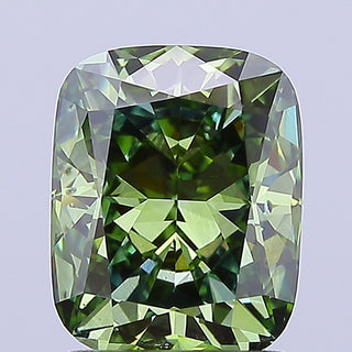 IGI Certified 2.05CTW Fancy Vivid Green Cushion Shaped Lab Grown Diamond Loose For Engagement Ring, VVS2 Clarity, Ready To Ship, RJ2754
