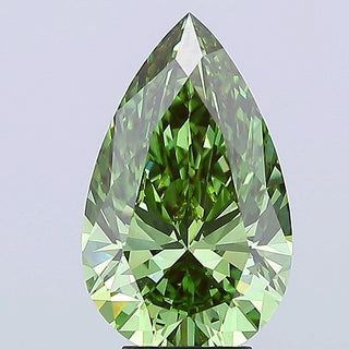 IGI Certified 5.02CTW Fancy Vivid Green Pear Shaped Lab-Grown Diamond, VVS2 Clarity, Loose Stone for Engagement Rings, Ready to Ship, RJ3001