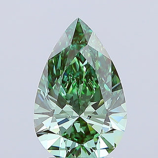 IGI Certified 3.01CTW Fancy Vivid Green Pear Shaped Lab-Grown Diamond, VVS2 Clarity, Loose Stone for Engagement Rings, Ready to Ship, RJ3249