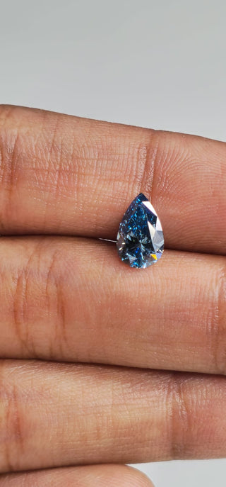 Pear Shaped IGI Certified 1.06CTW Fancy Vivid Blue/VS1 Lab Grown Diamond Perfect for Engagement Ring Gift For Her Ready