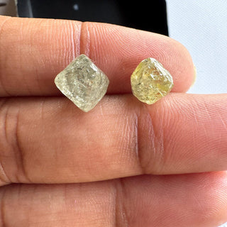 Rare 9mm/7.3mm Natural Clear White Yellow Rough Raw Octahedron Conflict Free Earth Mined Diamond Crystal For Jewelry, DDS816/1-2