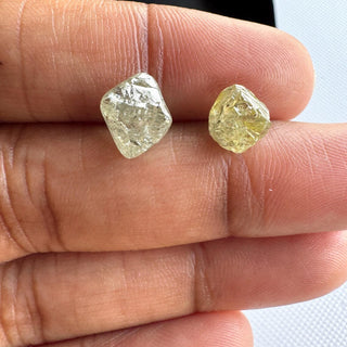 Rare 9mm/7.3mm Natural Clear White Yellow Rough Raw Octahedron Conflict Free Earth Mined Diamond Crystal For Jewelry, DDS816/1-2