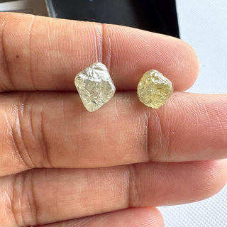 Rare 9mm/7.3mm Natural Clear White Yellow Rough Raw Octahedron Conflict Free Earth Mined Diamond Crystal For Jewelry, DDS816/1-2