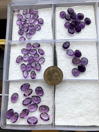 5 Pieces Natural Amethyst Rose Cut Purple Loose Cabochons 10x8mm/11x9mm/12x8mm/12x10mm/14x10mm Amethyst Rose Cuts, BB416