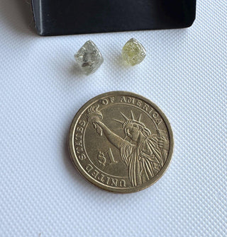 Rare 9mm/7.3mm Natural Clear White Yellow Rough Raw Octahedron Conflict Free Earth Mined Diamond Crystal For Jewelry, DDS816/1-2