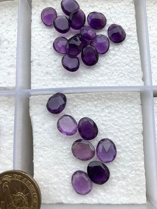 5 Pieces Natural Amethyst Rose Cut Purple Loose Cabochons 10x8mm/11x9mm/12x8mm/12x10mm/14x10mm Amethyst Rose Cuts, BB416