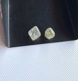 Rare 9mm/7.3mm Natural Clear White Yellow Rough Raw Octahedron Conflict Free Earth Mined Diamond Crystal For Jewelry, DDS816/1-2