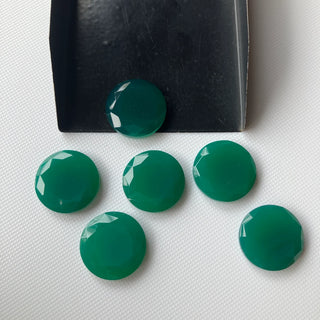 2 Pieces 18mm Green Onyx Round Shaped Faceted Flat Back Loose Cabochons, 18mm Round Loose Rose Cut Green Onyx Gemstone, BB189