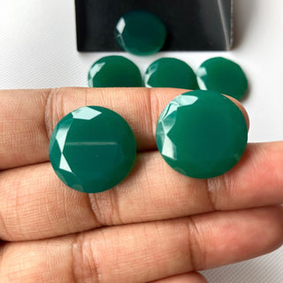 2 Pieces 18mm Green Onyx Round Shaped Faceted Flat Back Loose Cabochons, 18mm Round Loose Rose Cut Green Onyx Gemstone, BB189