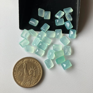 7 Pieces 8x6mm Aqua Blue Chalcedony Rose Emerald Cut Faceted Loose Gemstones, Aqua Chalcedony Loose For Jewelry, Chalcedony Ring, GDS400/17