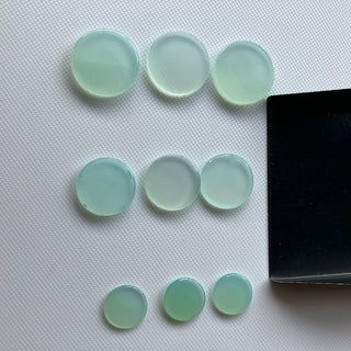 3 Pieces 12mm/16mm/18mm Natural Blue Chalcedony Round Coin Shaped Loose Gemstones Cabochon, Smooth Aqua Chalcedony Coin Stones, BB62