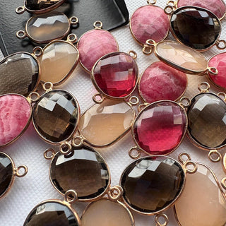 5 Pieces 12mm to 18mm Multi Gemstone Cabochon Connectors, 925 Silver Rose Gold Vermeil Connectors, Double Bail Bezel Connectors, GDS1616/2