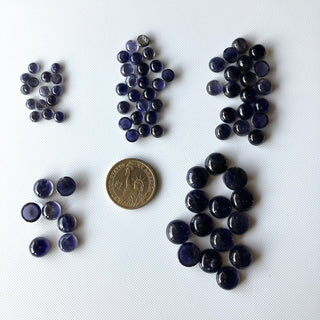 10 Pieces Round Shape Iolite Cabochon, 6mm/7mm/9mm/10mm/12mm Flat Back Iolite Gemstones Cabochon Loose For Jewelry, GDS1920/10