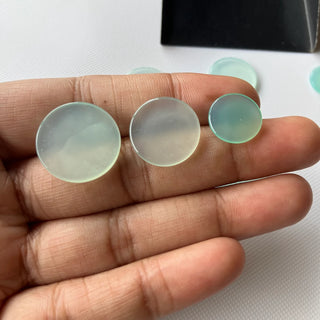 3 Pieces 12mm/16mm/18mm Natural Blue Chalcedony Round Coin Shaped Loose Gemstones Cabochon, Smooth Aqua Chalcedony Coin Stones, BB62