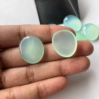 2 Pieces 21x18mm Aqua Blue Chalcedony Oval Shaped Smooth Loose Gemstones, Natural Aqua Chalcedony Flat Back Smooth Oval Cabochon, CL98/1