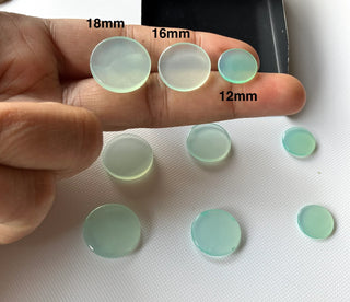 3 Pieces 12mm/16mm/18mm Natural Blue Chalcedony Round Coin Shaped Loose Gemstones Cabochon, Smooth Aqua Chalcedony Coin Stones, BB62