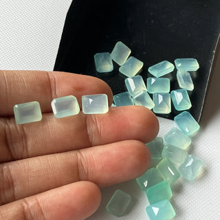 7 Pieces 8x6mm Aqua Blue Chalcedony Rose Emerald Cut Faceted Loose Gemstones, Aqua Chalcedony Loose For Jewelry, Chalcedony Ring, GDS400/17