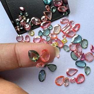 5 Pieces 14K Gold Pink Blue Rose Cut Lab Grown Diamond Loose Connector, Diamond slices for Floating Diamond Jewelry (4-5mm/5-8mm) LG53