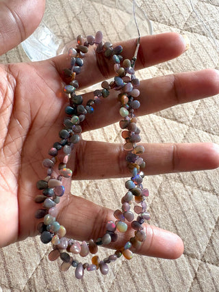 Ethiopian Opal  Purple Color Treated Smooth Pear Shaped Briolette Beads, 4mm To 5mm Welo Opal Gemstone Beads, 15 Inch Strand, GDS2137
