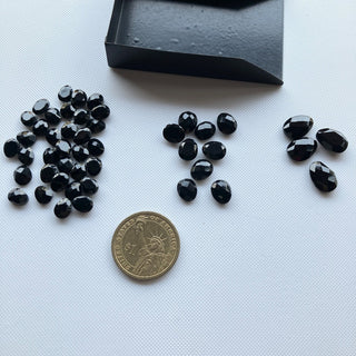 8x6mm/10x8mm/14x10mm Calibrated Black Onyx Rose Cut Faceted Loose Gemstones, Flat Back Rose Cut Black Onyx Loose Jewelry Making, SKU-BO1