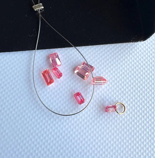 Loose Pink Lab Created Emerald Cut Diamond, Drilled/Undrilled/14k Gold Connector Charm 3mm To 7mm Pink CVD Diamond, LG61