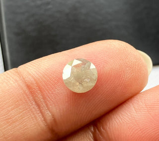 0.77CTW/6mm Clear Grey Round Shaped Salt And Pepper Faceted Rose Cut Diamond Loose Cabochon, Natural Rose Cut Diamond For Ring, DDS777/5