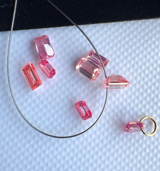 Loose Pink Lab Created Emerald Cut Diamond, Drilled/Undrilled/14k Gold Connector Charm 3mm To 7mm Pink CVD Diamond, LG61