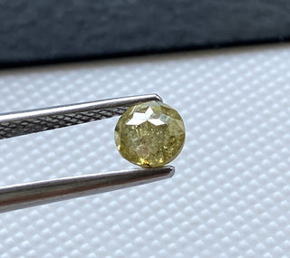 0.67CTW/4.9mm Natural Clear Yellow/Green Faceted Round Shaped Diamond Loose, Natural Light Yellow/Green Rose Cut Diamond For Ring, DDS777/12