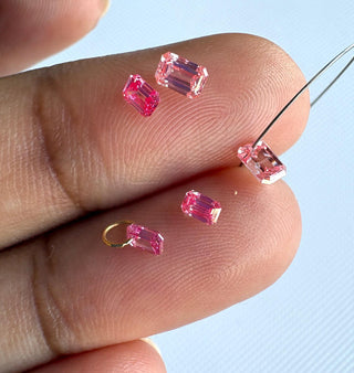 Loose Pink Lab Created Emerald Cut Diamond, Drilled/Undrilled/14k Gold Connector Charm 3mm To 7mm Pink CVD Diamond, LG61