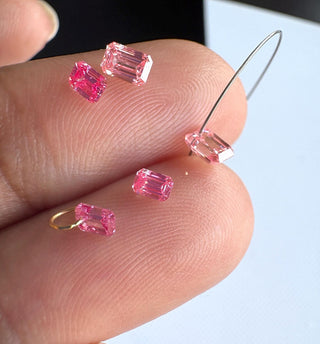 Loose Pink Lab Created Emerald Cut Diamond, Drilled/Undrilled/14k Gold Connector Charm 3mm To 7mm Pink CVD Diamond, LG61