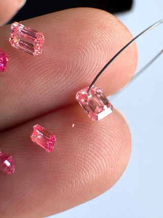 Loose Pink Lab Created Emerald Cut Diamond, Drilled/Undrilled/14k Gold Connector Charm 3mm To 7mm Pink CVD Diamond, LG61